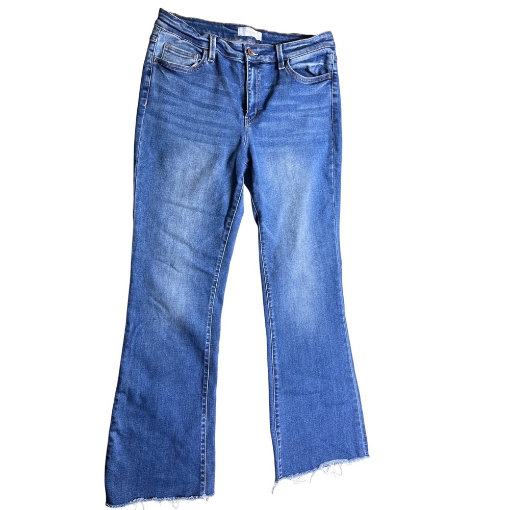 Vervet Women's Size 32 Raw Hem Flare Jeans Medium Wash Stretch Denim Boho - Picture 1 of 4
